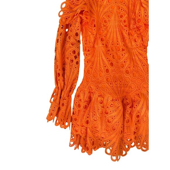 THE SANG Orange Ruffle Long Sleeve Mini Dress Size Medium NEW NWOT - Picture 5 of 14